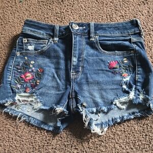 American Eagle Outfitters Embroidered Denim Shorts Hi-rise Shortie NWT